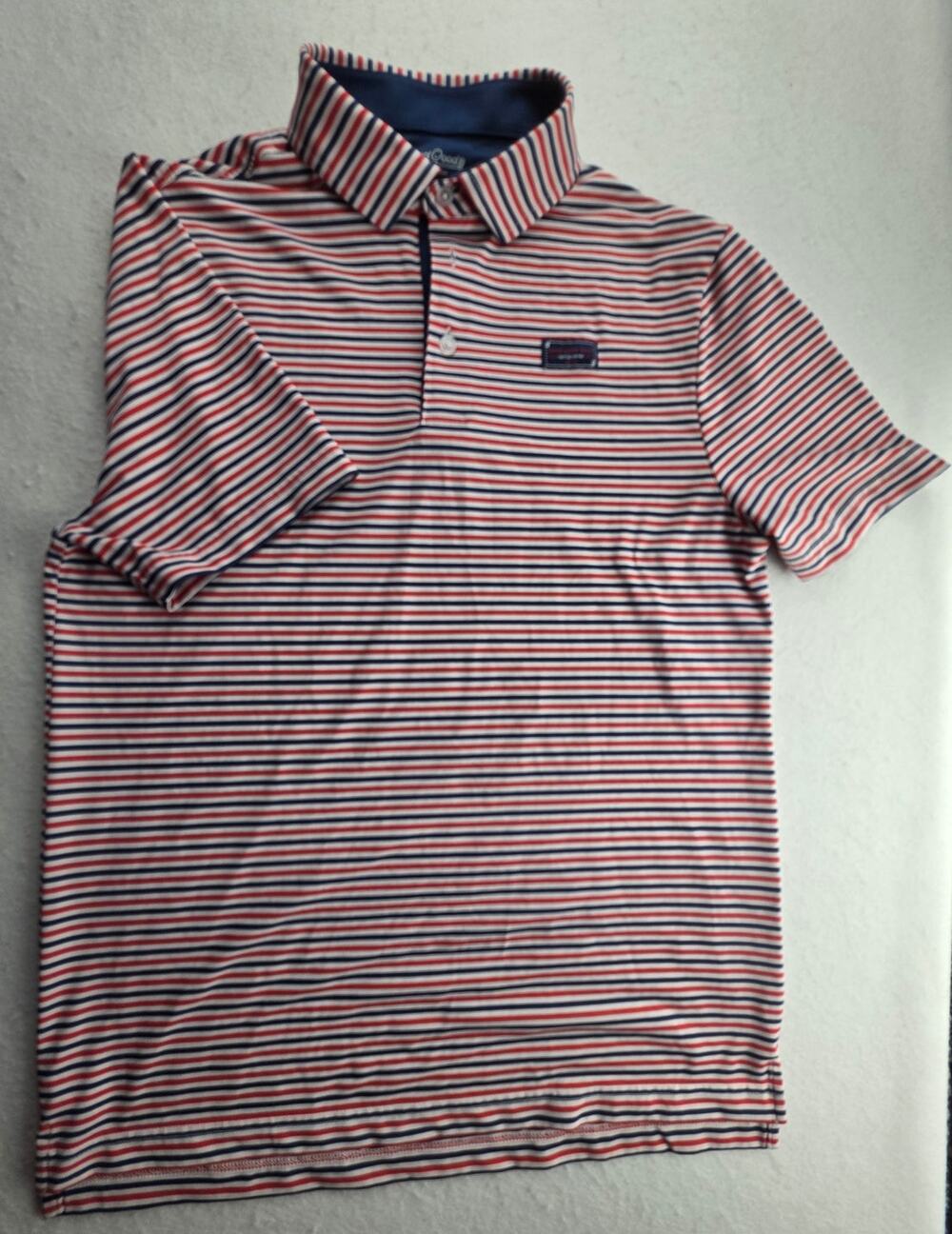 Good Good Golf Red White Blue Striped Short Sleeve Polo Size Small